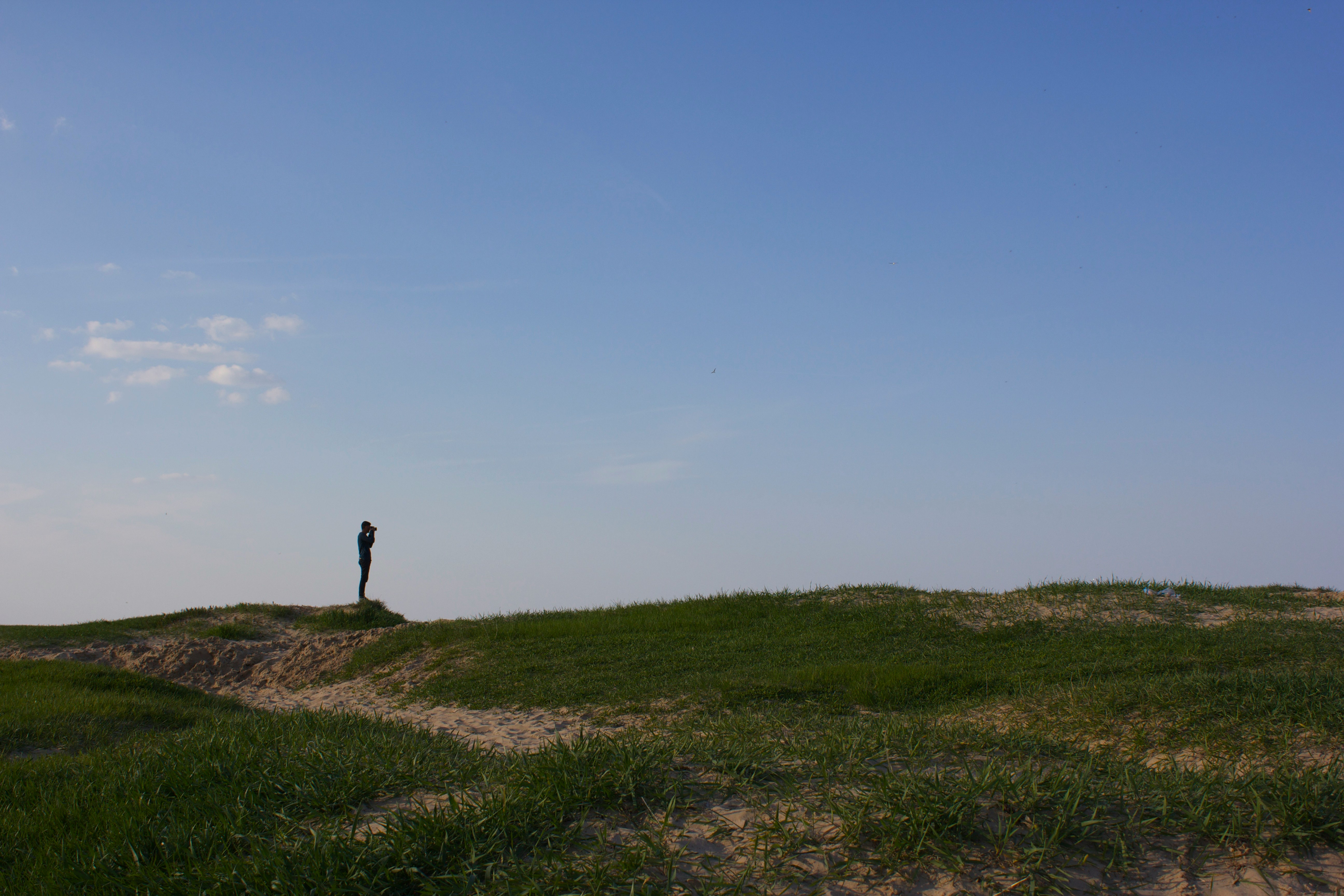 person standing on grass field